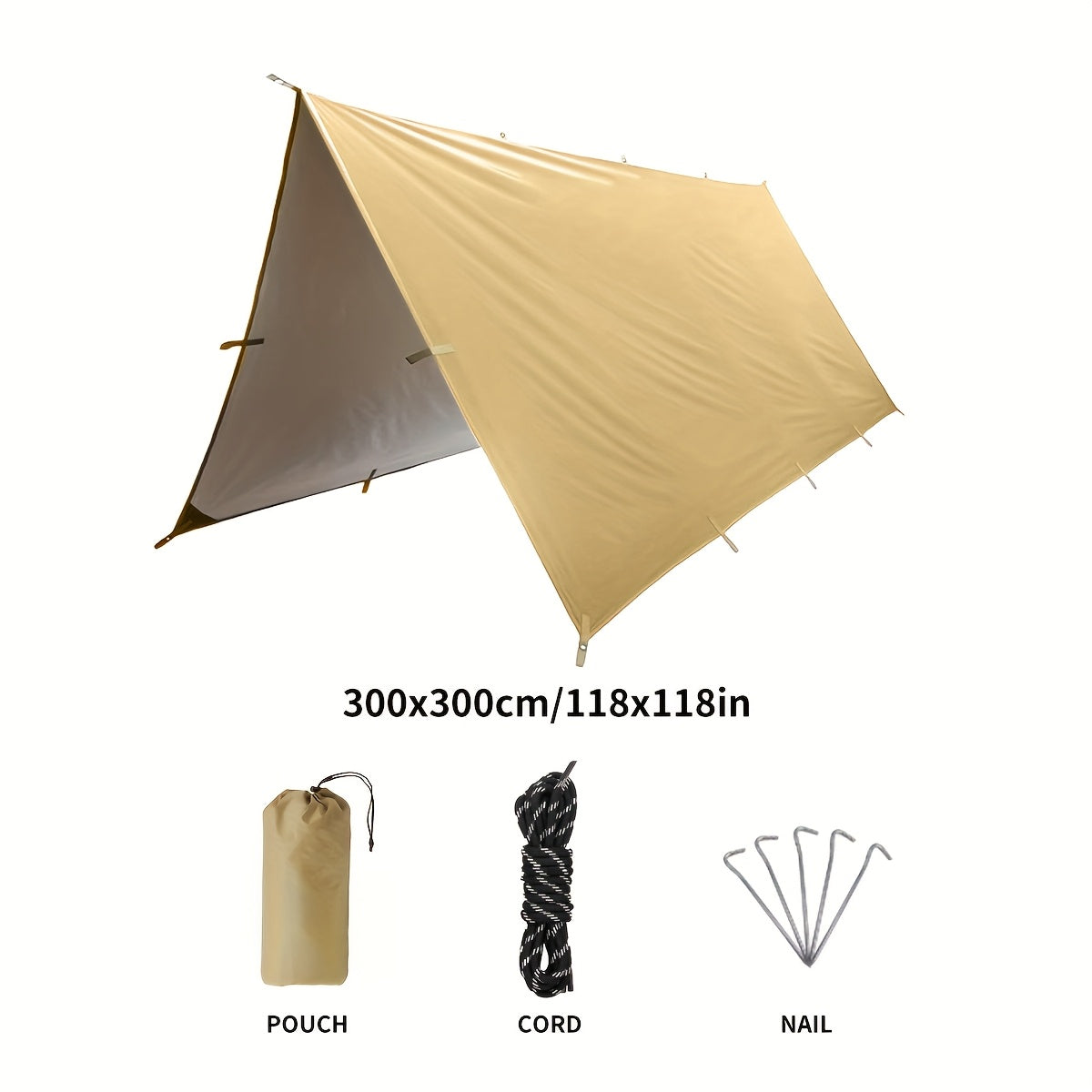 19 Hanging Points or 6 Tie-Down Points, 300x300cm & 300x400cm, Waterproof Shade Cloth for Hiking Mountaineering Camping Travel Outdoor Party | Camping Sunshade Tarp Multi-Function Sun Shelter Canopy