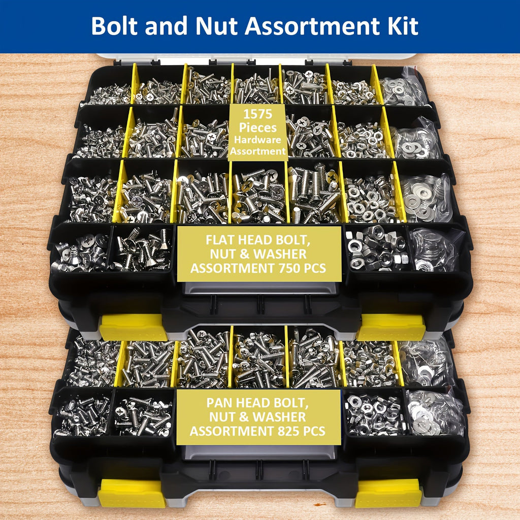 1575pcs 304 Stainless Steel Nuts and Bolts Assortment Kit – Pan Head Flat Head Screws Nuts Washers with Double-Sided Storage Box for Home & Mechanical Repairs - product image 25