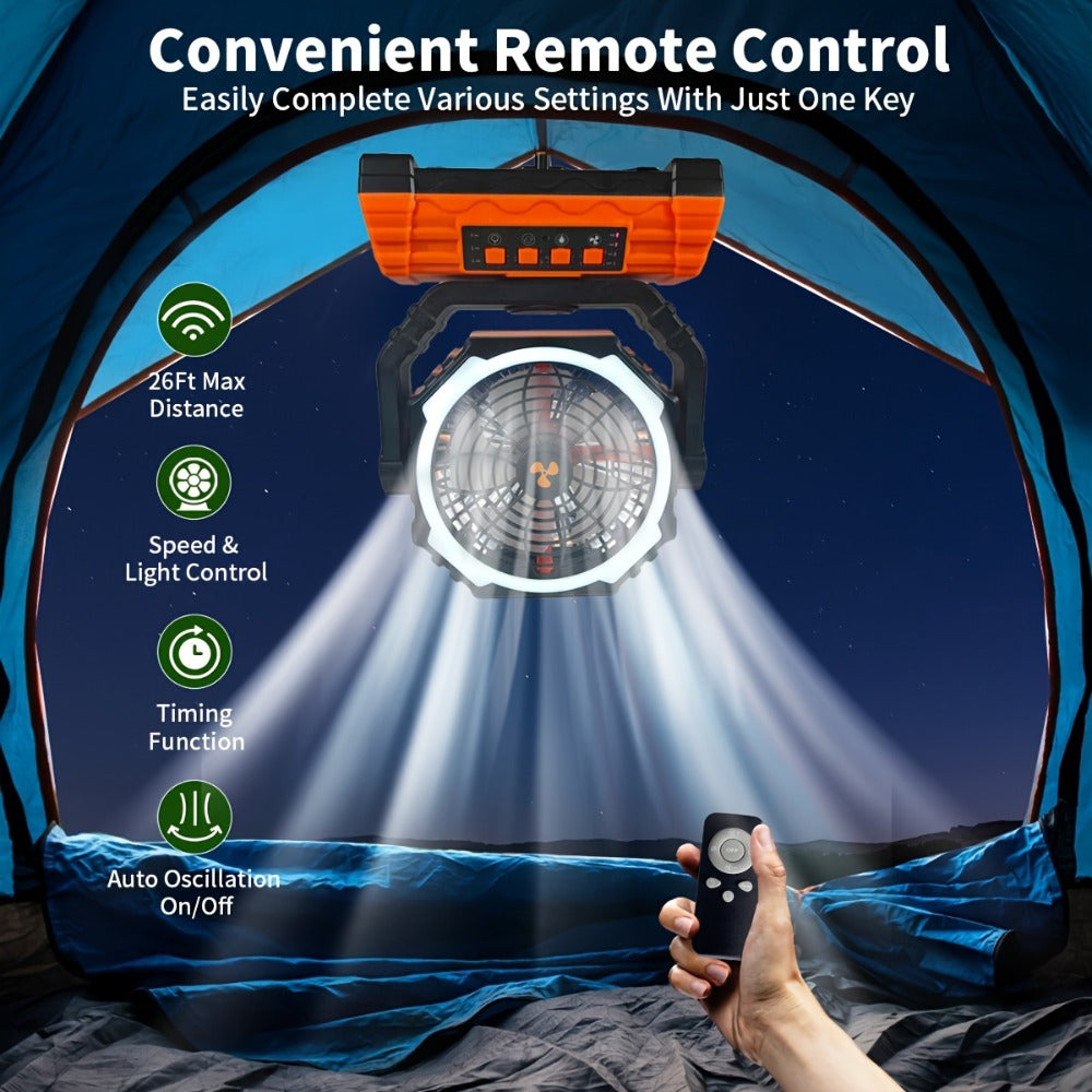 Camping Fan 20000mAh Battery Powered with 4 LED Lantern - Dual Motor 4-Speed Portable Outdoor Fan with Hook & Remote Control | Desktop Fan for Tent, Power Outage & Construction Sit - product image 5