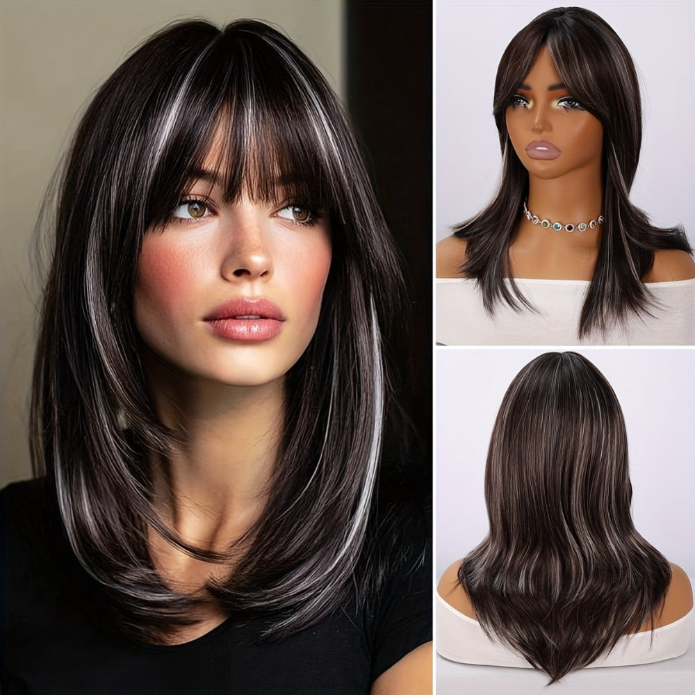 Platinum Blonde Ombre Synthetic Wig Layered Straight 20 Inch Long | Lightweight Chemical Fiber, Hairnet Included | Women Daily Wear Party Cosplay Festival Halloween - product image 11