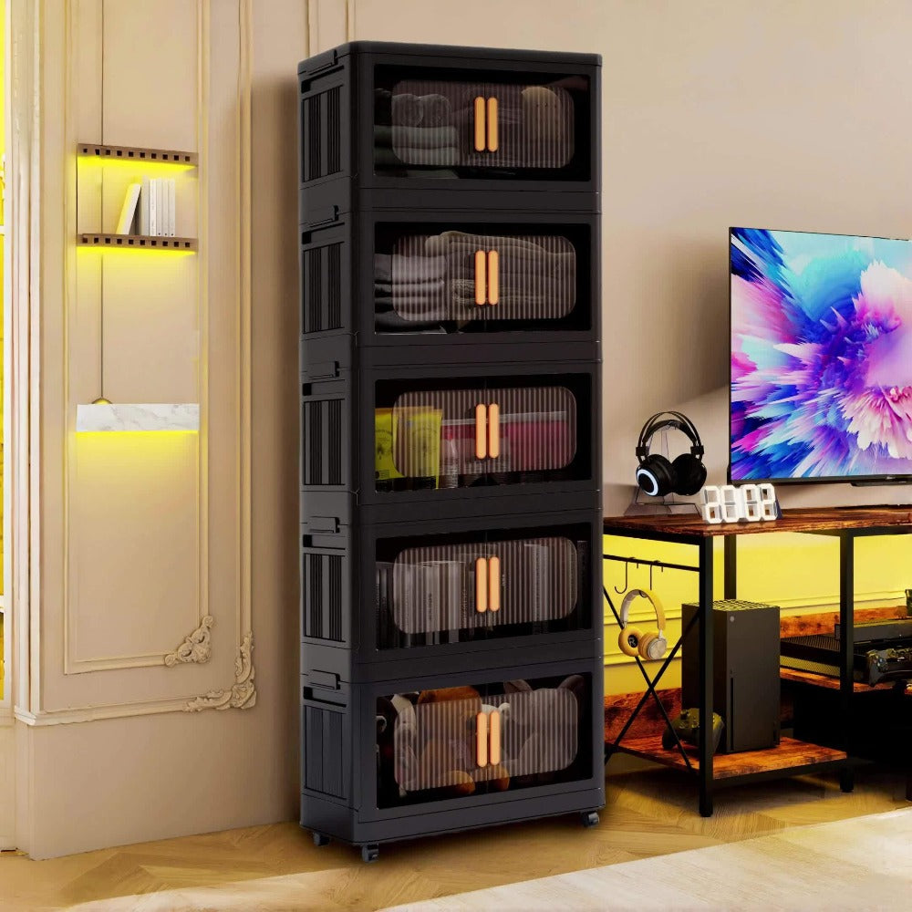 Rolling Storage Cart 4 5 Tier Double Door Collapsible Stackable Plastic Organizer with 360 Lockable Wheels Space Saving Bin for Dorm Office Closet Bedroom Garage Gym - product image 13