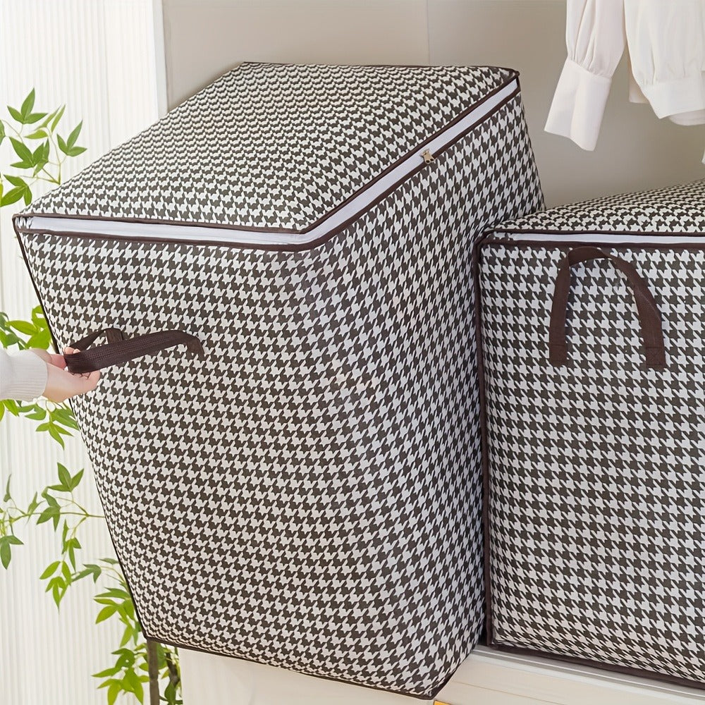 Large Storage Bags Houndstooth Non-Woven Fabric Organizer with Double Zipper & Handles – 160L/180L Dustproof Foldable Storage Box for Bedroom, Closet, Moving, Travel & Dorm, 1pc or - product image 7