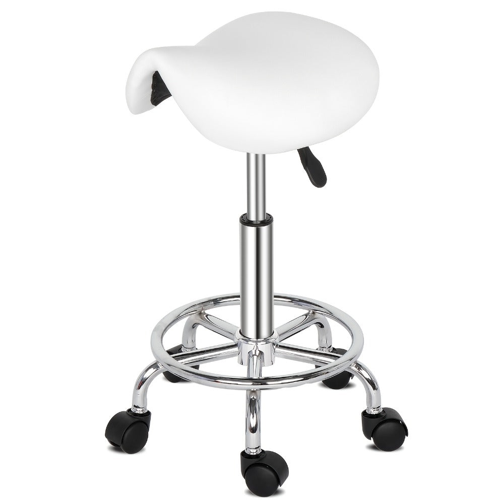 Saddle & Round Salon Stool with Backrest 360-Degree Swivel — Adjustable Height Professional Chair for Salon, Spa, Barber, Kitchen & Bistro, Black & White, 2 Styles - product image 3