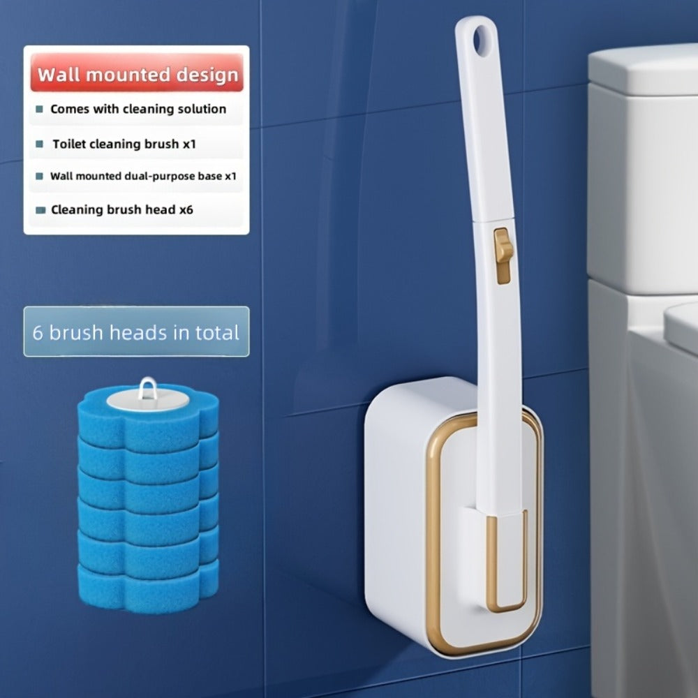 Wall-Mounted Toilet Brush Set with 8 Disposable Heads | No-Drill Easy Install, Long Handle Bathroom Cleaning Brush, Replaceable Brush Heads for Toilet Bowl, Home & Commercial Use,  - product image 3