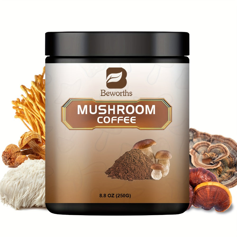 Mushroom Coffee Powder 500g with Reishi Cordyceps Lion's Mane Chaga & Turkey Tail — 5-in-1 Functional Instant Coffee for Focus Energy & Immune Support No Jitters Bold Smooth Flavou - product image