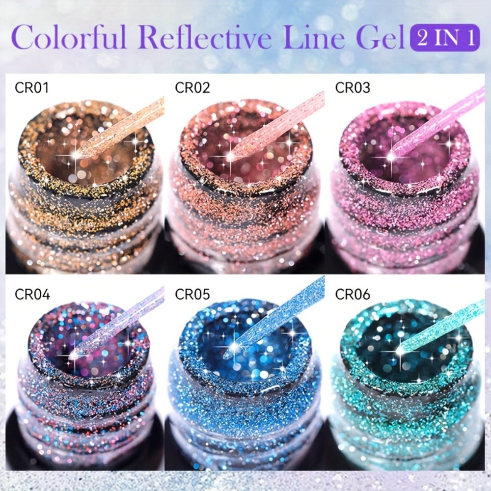 Reflective Glitter Line Gel Nail Art Set LILYCUTE Sparkling Stripe 3pcs 5ml Each - Ultra-Thin Pull Line Drawing Graffiti Gel Polish LED UV Cured DIY Home Manicure for Women - product image 7