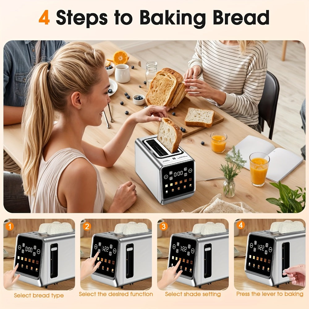 Smart Digital Toaster 2 Slice Touch Screen – Stainless Steel with Memory Function, 5 Bread Types, 6 Shade Settings, 1.5-Inch Wide Slot, 900W Fast Toasting for Home Kitchen - product image 4