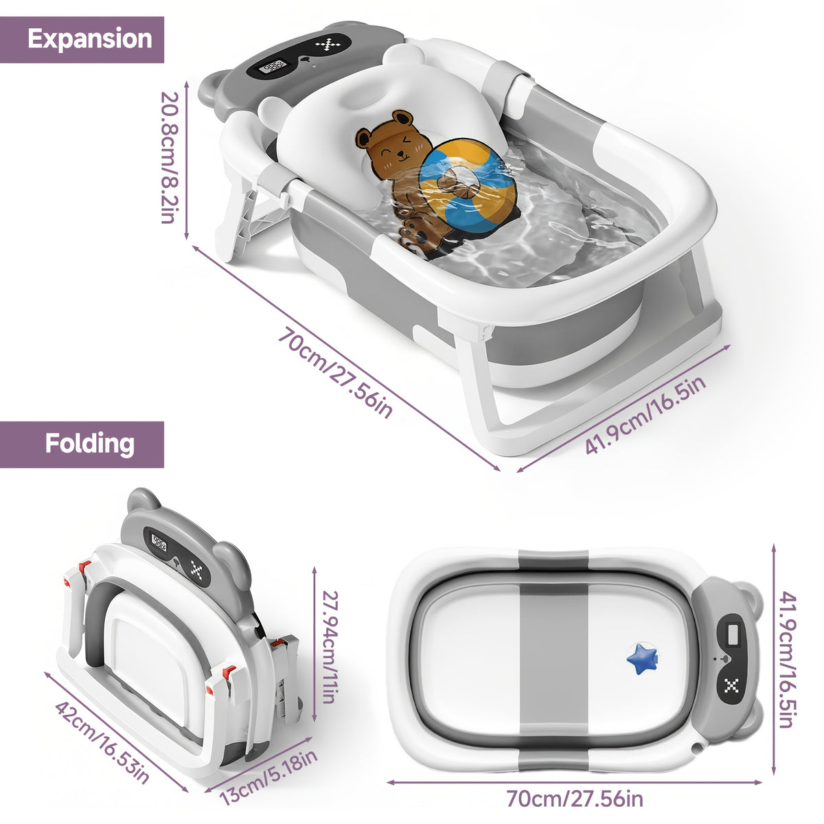 Collapsible Baby Bathtub Suitable for Newborn to Toddler, Portable Travel Bath Tub with Soft Cushion & No-Slip Hanging Base, Detachable, Infant Bath for - product image 2