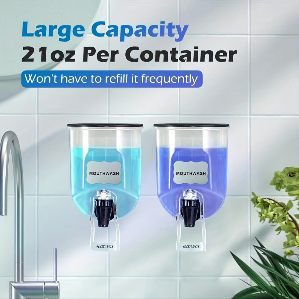 Mouthwash Dispenser Wall Mounted 2-Pack 21 oz Plastic Container - No Electricity Required, Space Saving Bathroom Organizer for Countertop Storage, Durable Refillable Liquid Soap &  - product image 12