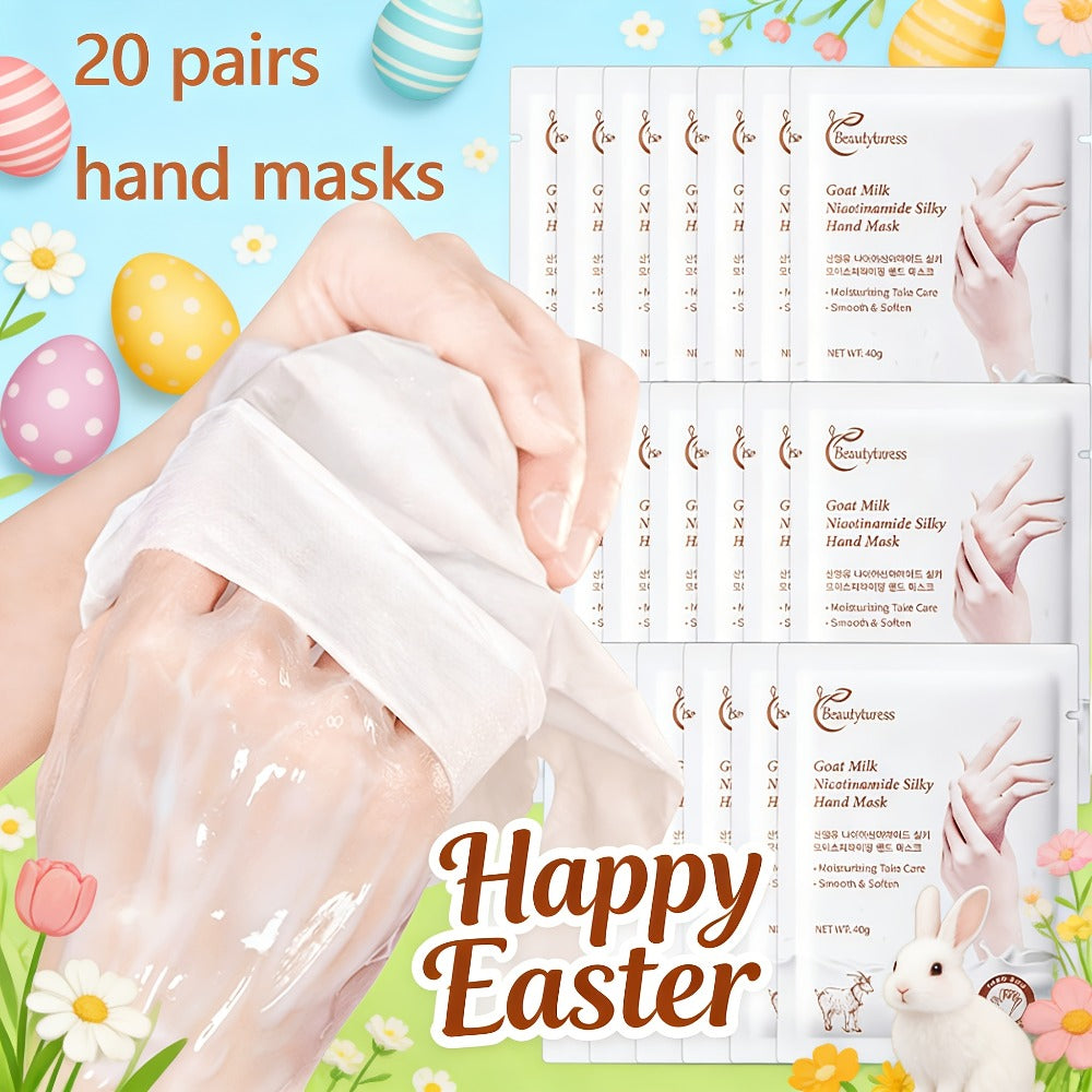 Moisturizing Hand Mask Gloves 20 Pairs with Niacinamide, Goat Milk & Glycerin | Brightening Deep Hydration Spa Treatment for Dry Rough Cracked Hands | Hypoallergenic Fragrance-Free - product image