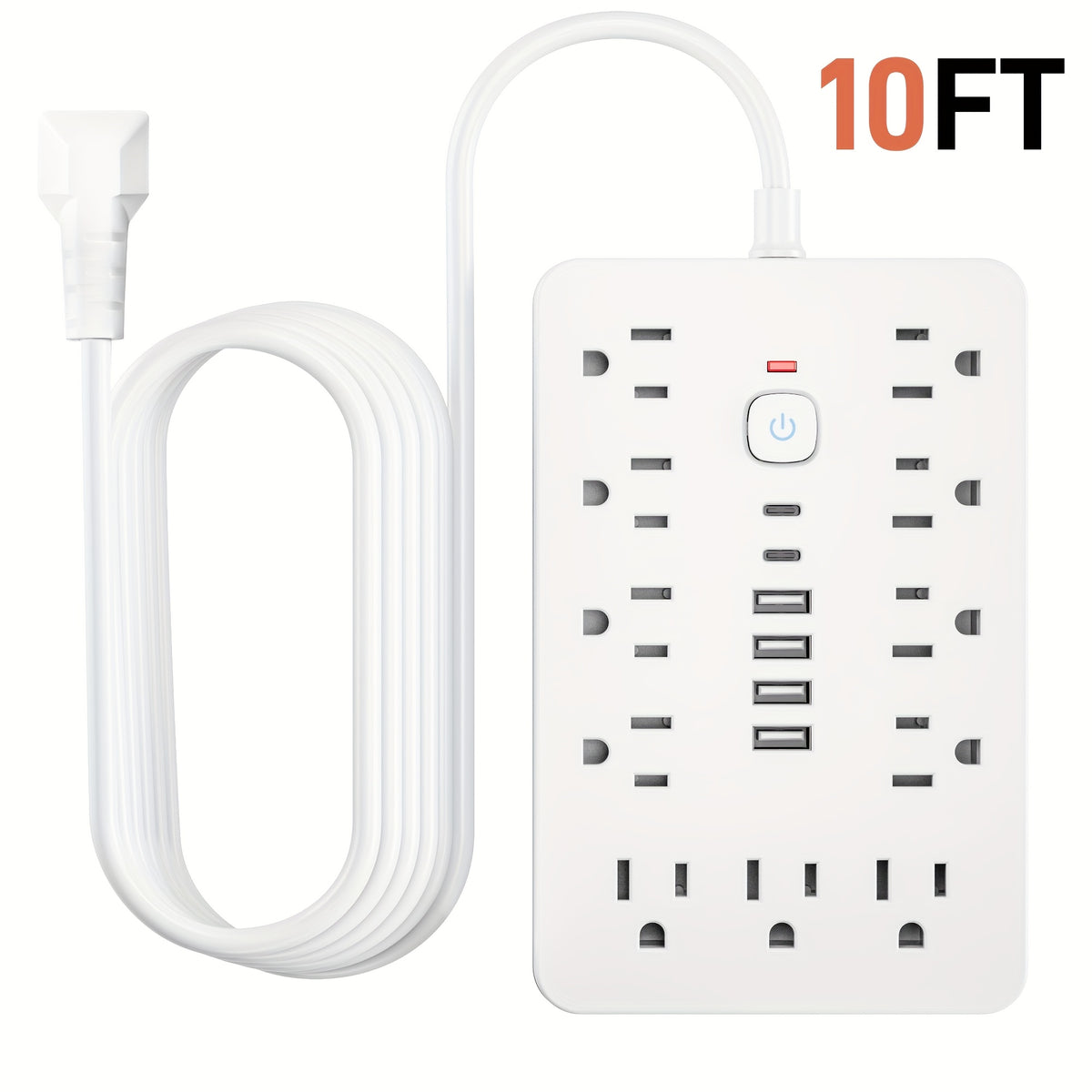 [Surge Protector Power Strip] 17-In-1 Surge Protector Power Strip with USB Port - Compact Wall Mount Charging Station with 11 AC Outlets, 4 USB-A Ports, 2 Type-C, 5FT/10FT Extension Cord for Home