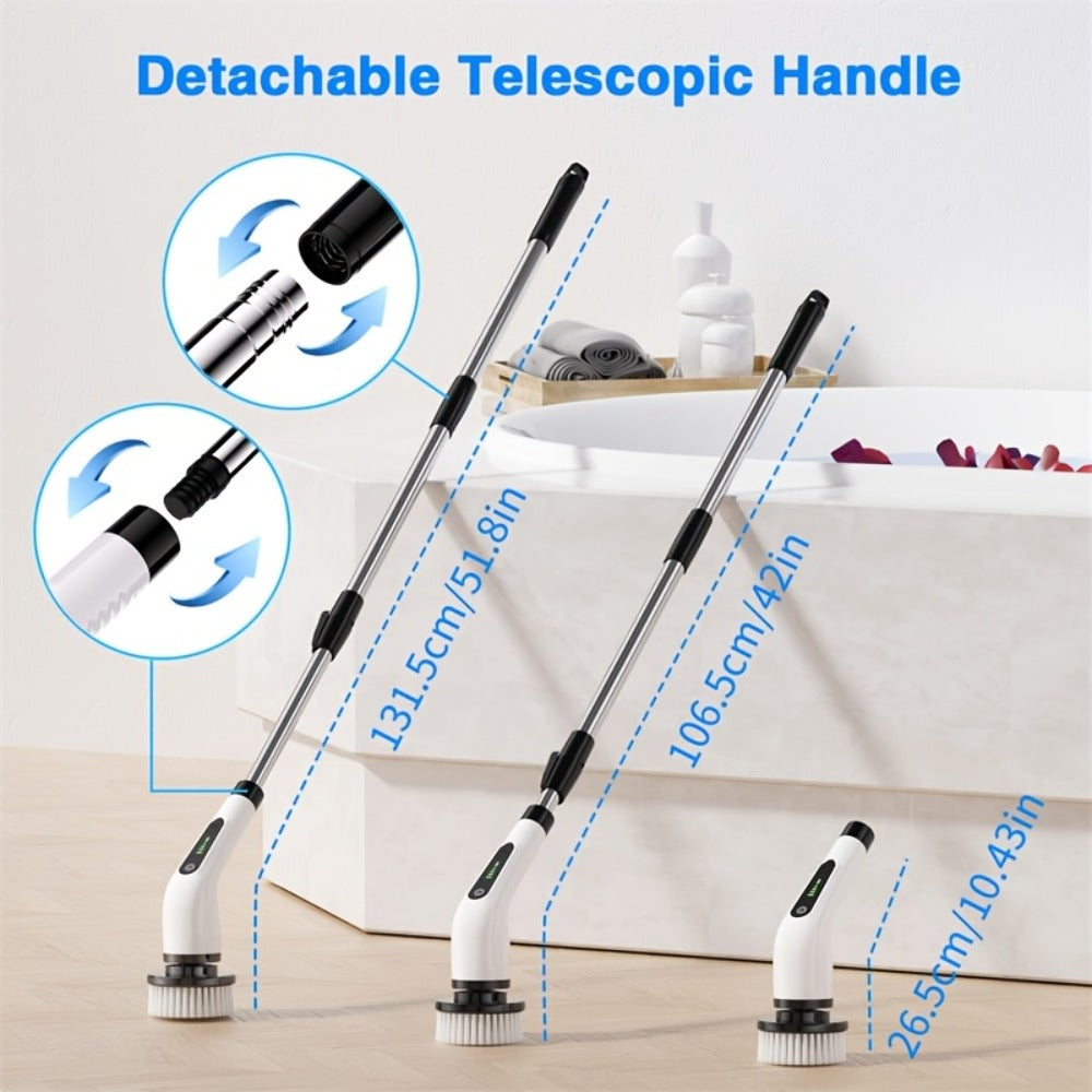 Electric Spin Scrubber Cordless, 7-in-1 Cleaning Brush with 7 Replaceable Heads, Dual Speed Adjustable, USB Rechargeable, Detachable Telescopic Handle for Bathroom Tile Kitchen Tub - product image 8