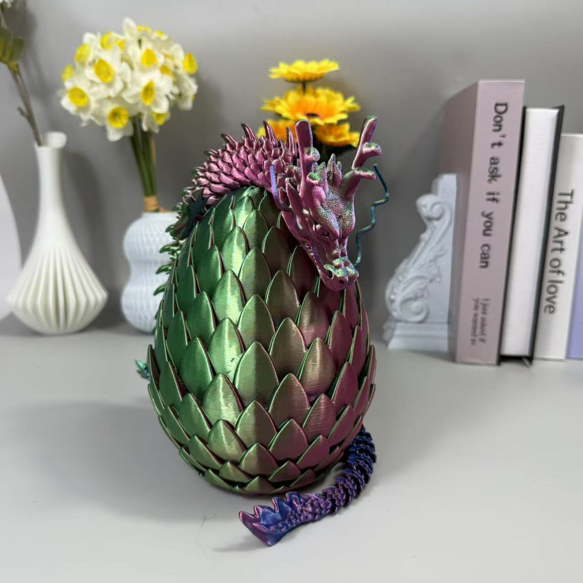 7.09in Scaled Egg + 23.62in Large Dragon Ornament, 10 Colors Rainbow Amethyst Crystal Fantasy Collector Gift for Adults Easter Valentine Birthday – Dragon Egg Gift Set 3D Printed
