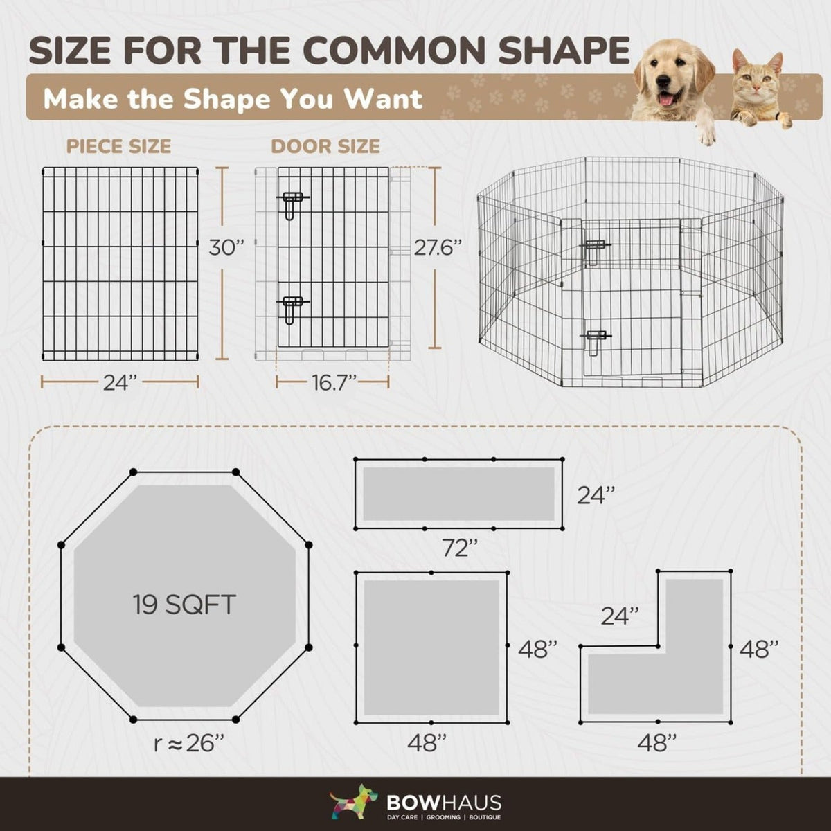 Dog Playpen 8 Panel Foldable Metal Pet Fence with Gate | Rugged Indoor Outdoor Exercise Pen for Small Dogs & Animals | 24 Inch | Multiple Configurations - product image 5