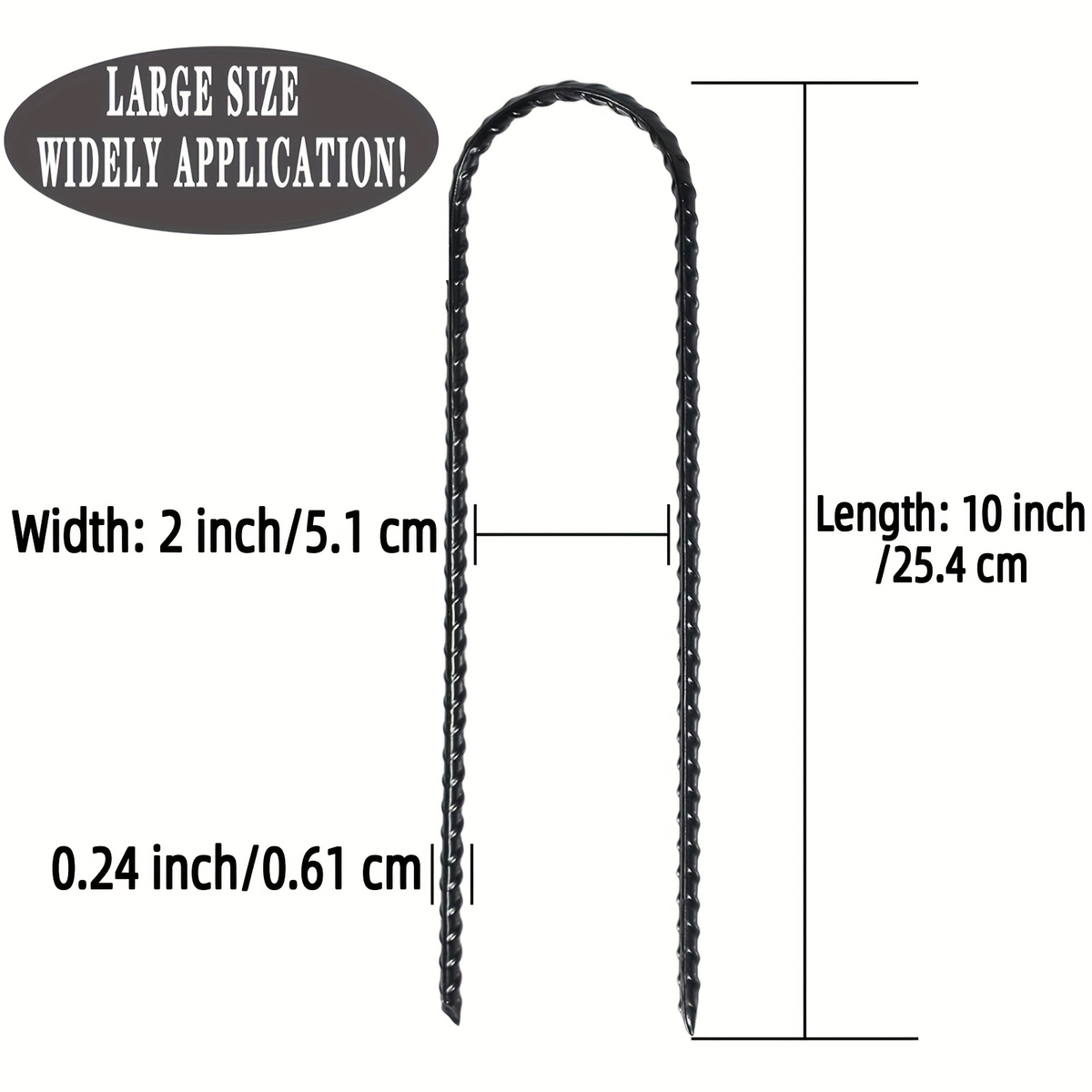 10 Inch Heavy Duty Rebar Stakes with Black Powder Coat, Safety Anchor Kit for Trampoline, Tent & Outdoor Equipment, Anti-Tip Metal Landscape Staples, 12 or 24 Pack – Trampoline Wind Stakes Ground Anchors