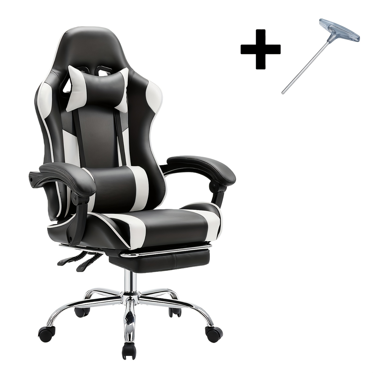 Esports Racing Style Computer Office Chair with Footrest for Home Office Desk Work Study – Ergonomic Gaming Chair with Rotating Armrest Lumbar Support & Headrest