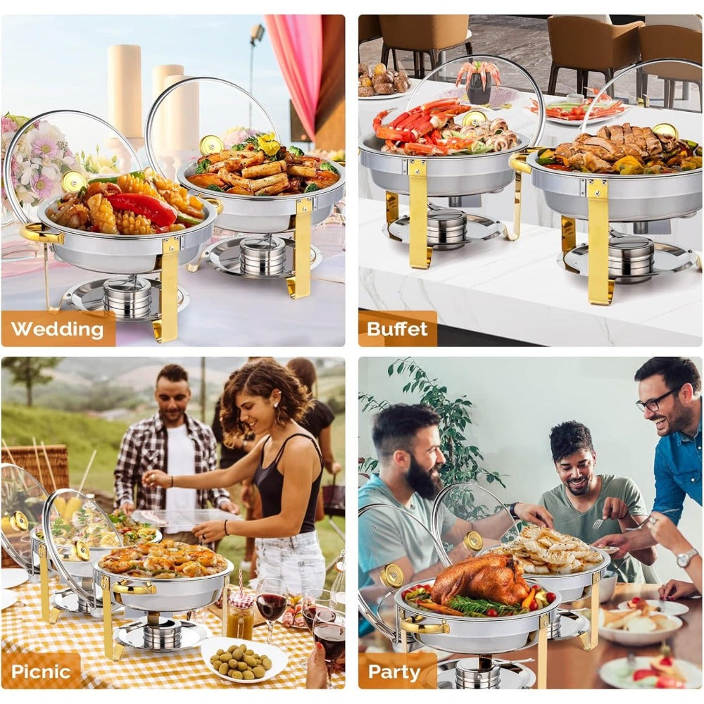 Stainless Steel Chafing Dish Set Buffet Warmer with Food Trays Water Trays Fuel Holders Mirror Finish Gold Handles Commercial Catering Buffet Server - product image 3