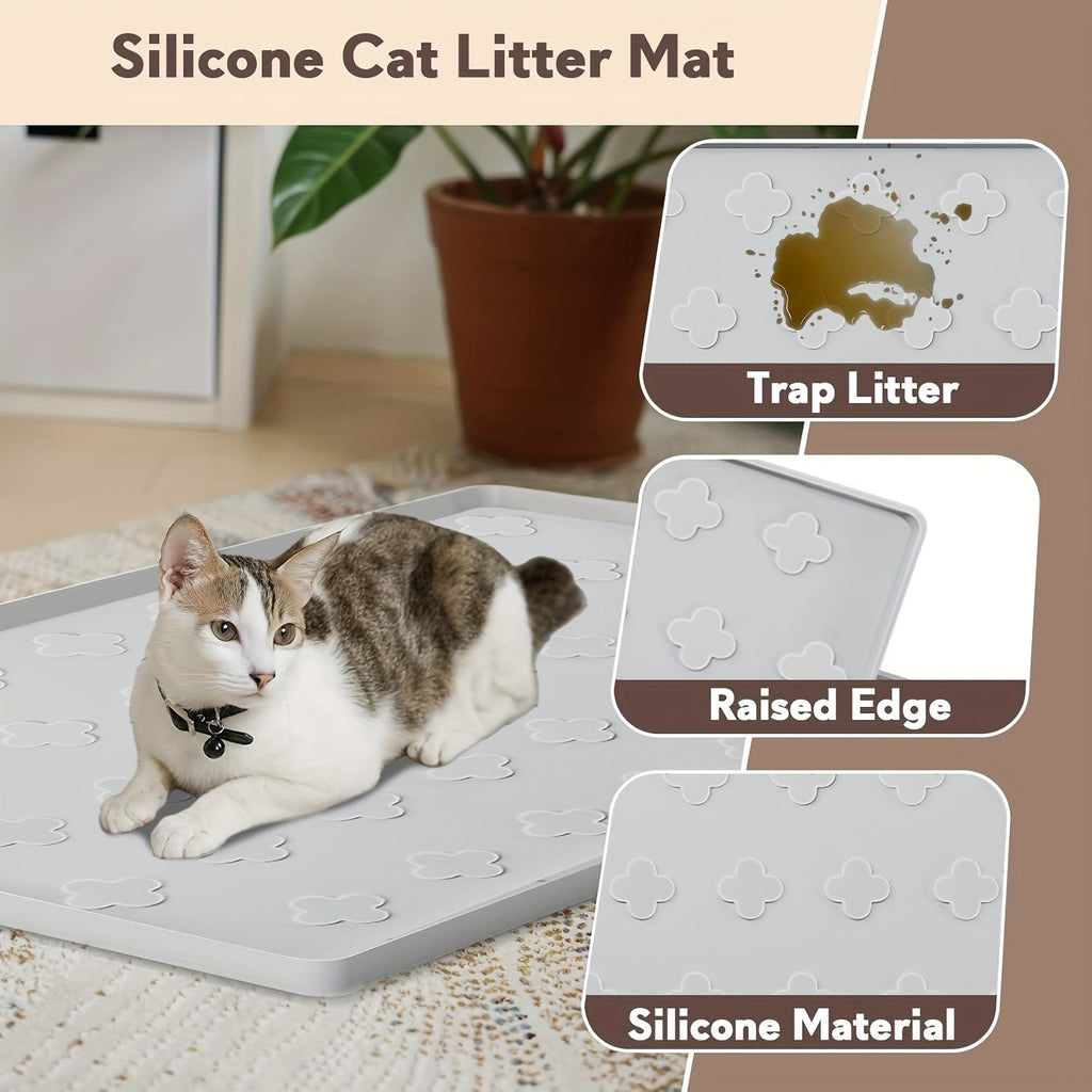 Cat Litter Mat XXL Silicone 34x22 Inch – 3-in-1 Waterproof Non-Slip Litter Trapping Mat with Raised Edges Hassle-free Clean Foldable Pet Feeding Floor Protector - product image 4