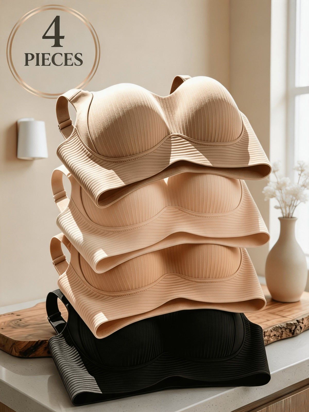 4pcs Women's Wireless Push Up Bralette - Wire-Free Back Smoothing Seamless Bras with Wide Adjustable Straps, Soft Breathable Non-Detachable Cups Suitable for - product image 29