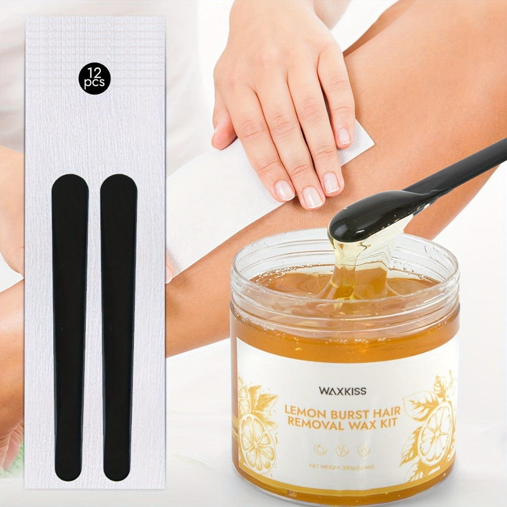Sugar Wax Hair Removal Kit 300g - Gentle Soft Wax with Strips & Sticks for Body Hair Removal, Lemon or Activated Carbon Formula, Residue-Free At-Home Waxing for Women - product image