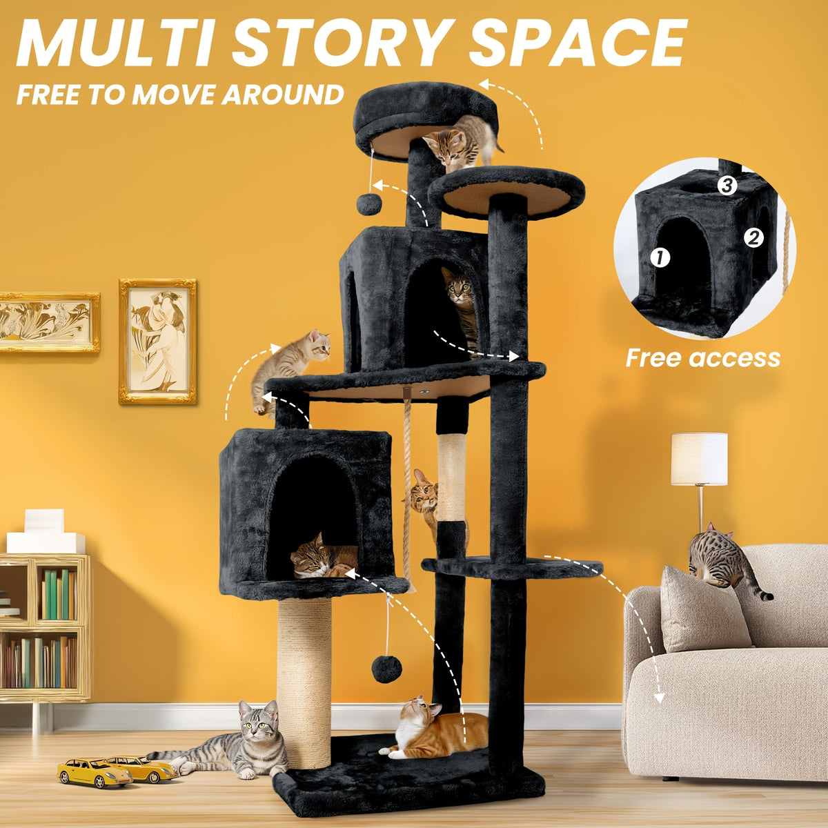 Cat Tree Tower 59 Inch Large Multi-Level Cat Tower for Indoor Cats with Plush Resting Area, Sisal Scratching Post & Hanging Ball Toy | Tall Cat Furniture for - product image