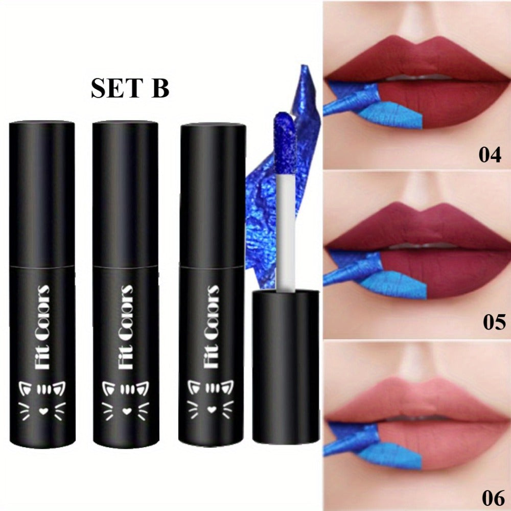 Bold Blue Matte Lip Gloss Set 3pcs Waterproof Long-Lasting Smudge-Proof Liquid Lipstick – Electric Blue Cobalt Shades Vegan Hypoallergenic Formula All Skin Tones Festival Makeup Wo - product image 5