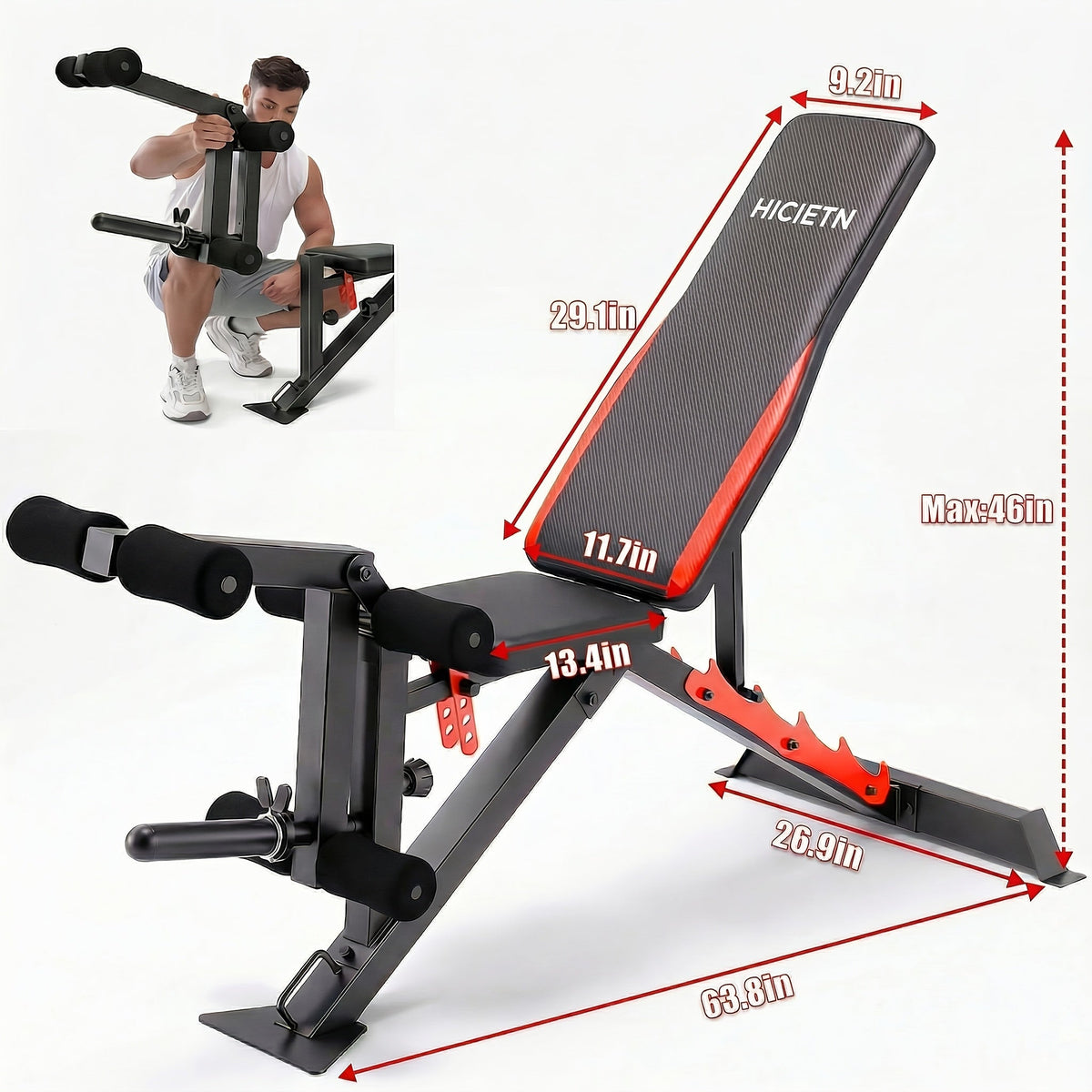 Adjustable Weight Bench Set – 3-Second Fast Fold, Full Body Strength Training for Press, Curl & Squat Exercises – Collapsible Home Gym Workout Bench with Squat Rack, Leg Developer & Preacher Curl Pad