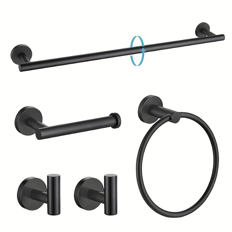 5-Piece Bathroom Hardware Set SUS304 Stainless Steel 24" Towel Bar Towel Ring Toilet Paper Holder Robe Hooks Black Silver Gold - product image 14