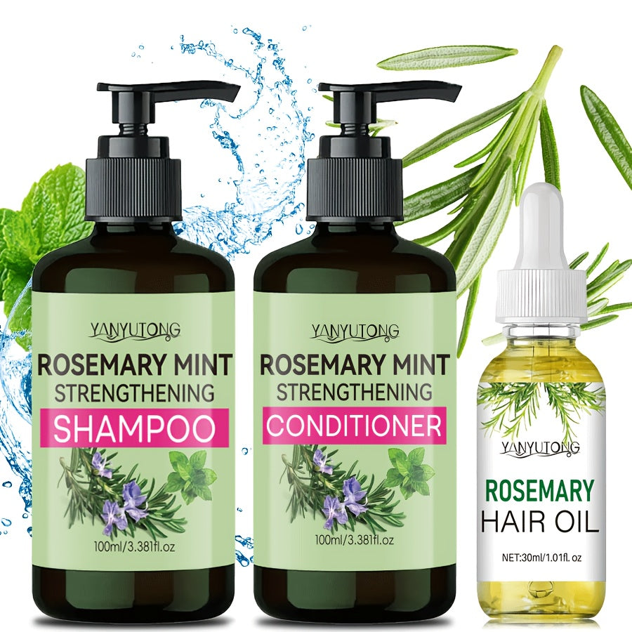 Rosemary Mint Hair Care Set 3pcs – Shampoo Conditioner & Essential Oil with Rosemary Extract | Moisturizes Hair & Nourishes Roots | Unisex All Hair Types | 3.38oz + 3.38oz + 1.01oz - product image 8