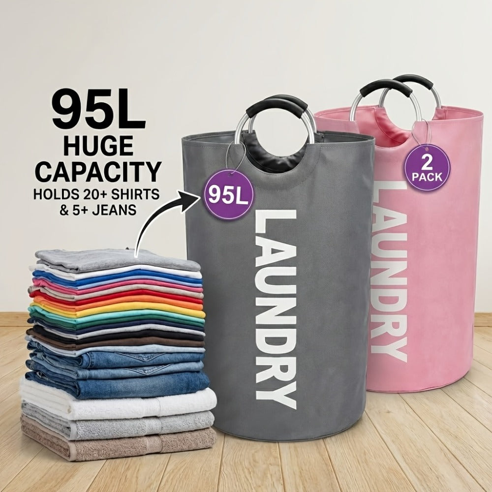 Extra Large Foldable Laundry Basket Set 95L/25.1 Gal Waterproof Oxford Cloth Tall Storage Baskets for Bedroom Bathroom Dorm Wardrobe Organization - product image 11