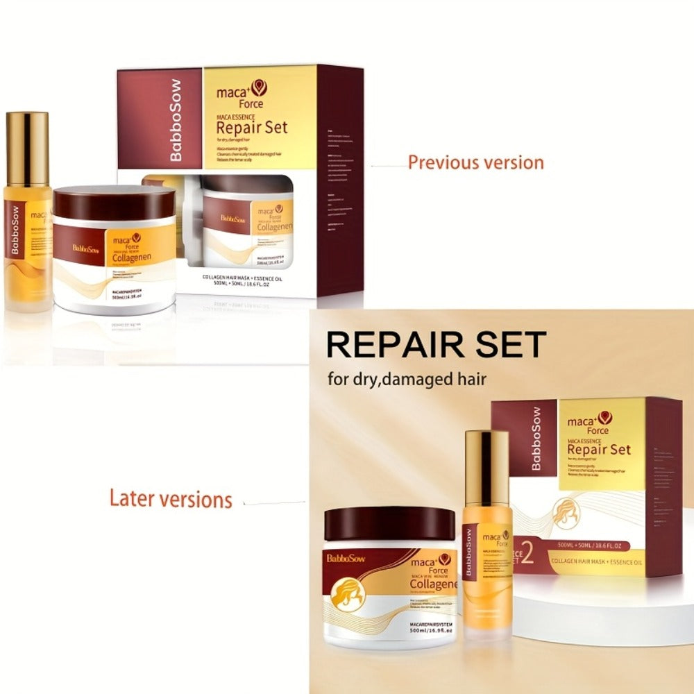 Argan Oil Collagen Hair Mask Set 500ml — Keratin Deep Conditioning Treatment, Repairs Damaged Dry Hair, Restores Shine & Strength, Maca Essence + Essential Oil, Gift for Women - product image 4