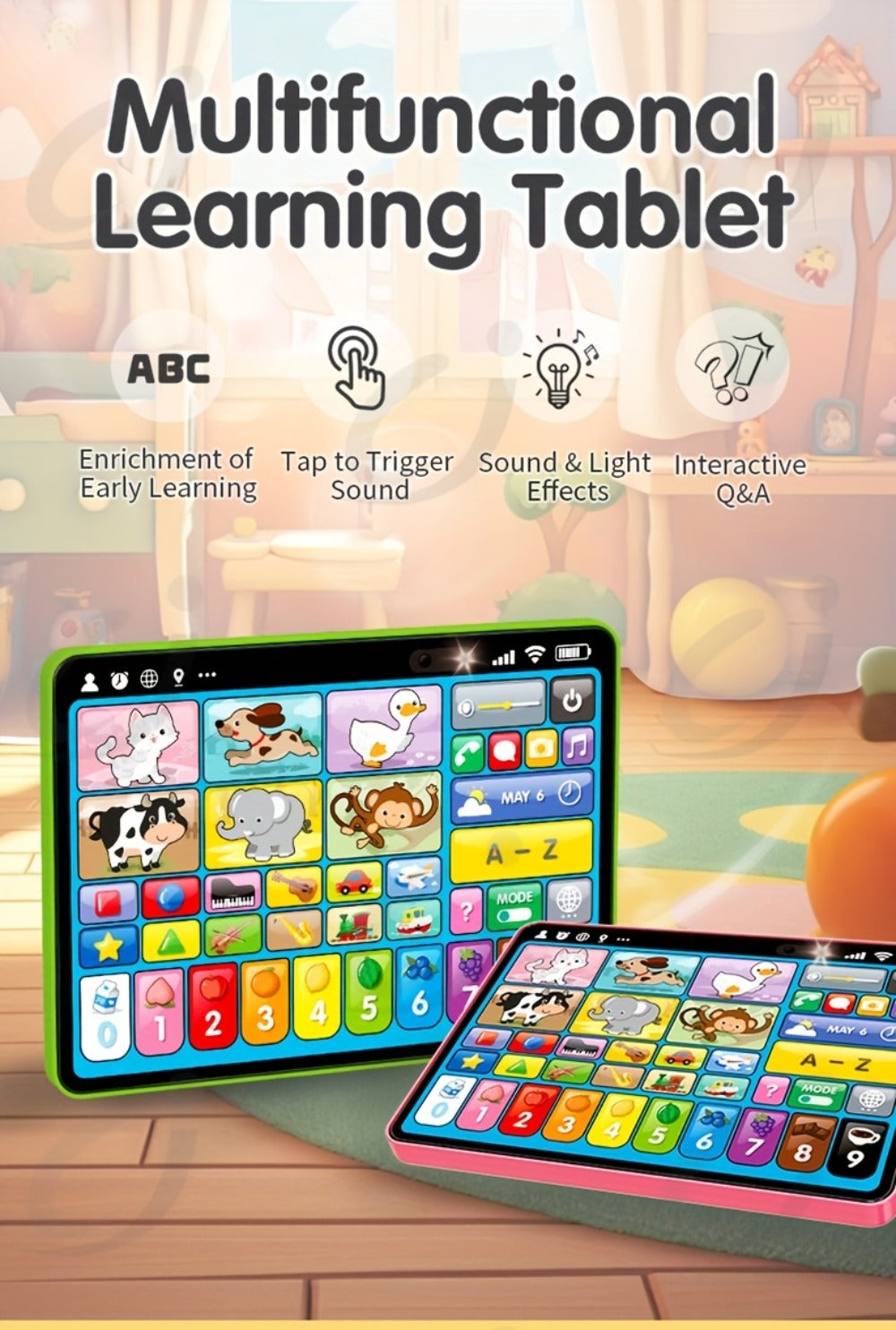 Trilingual Toddler Learning Tablet Toy | 39 Buttons 4 Play Modes Alphabet Numbers Colors Animals Music, Speech Therapy & Language Development Toy for Baby 12 - product image 11