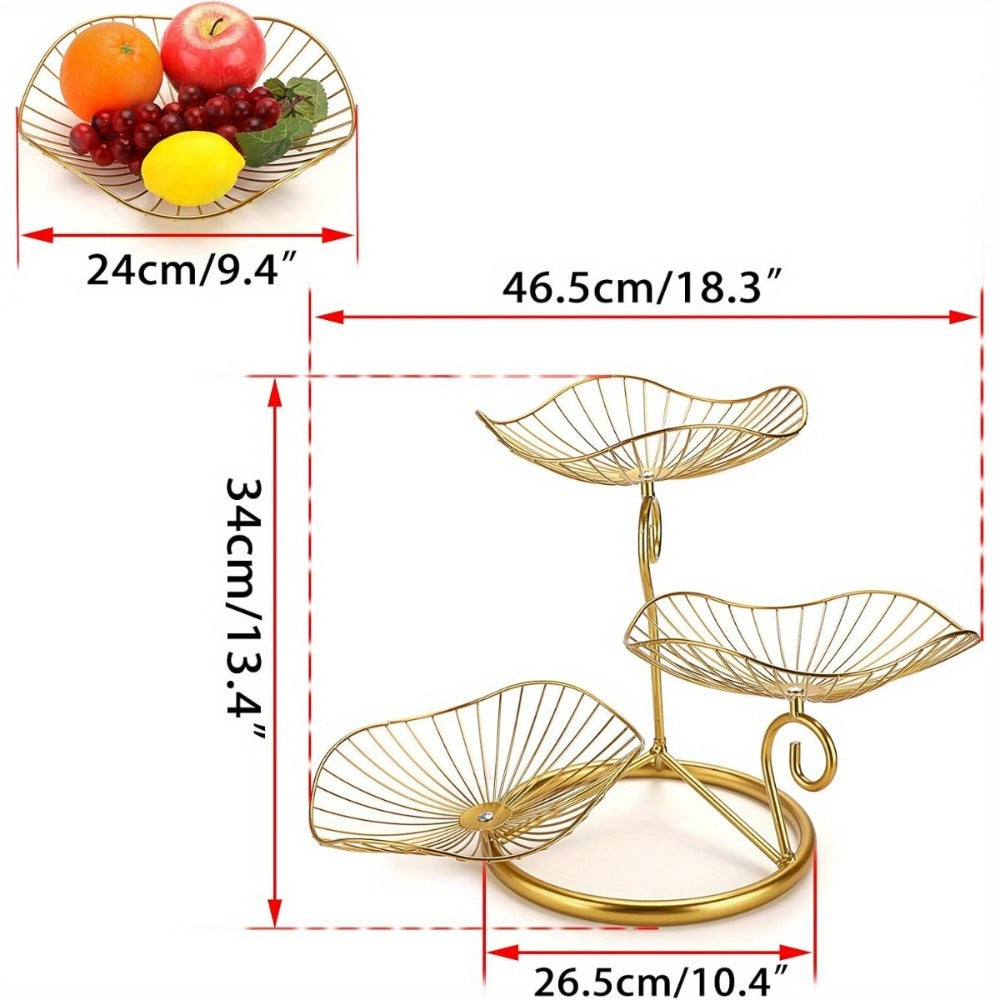 Fruit Basket Stand 3-Tier Decorative Iron Metal Wire Fruit Bowl with Lotus Leaf Design, Countertop Holder for Fruits Vegetables Bread Snacks, Modern Home Kitchen Table Centerpiece  - product image 4