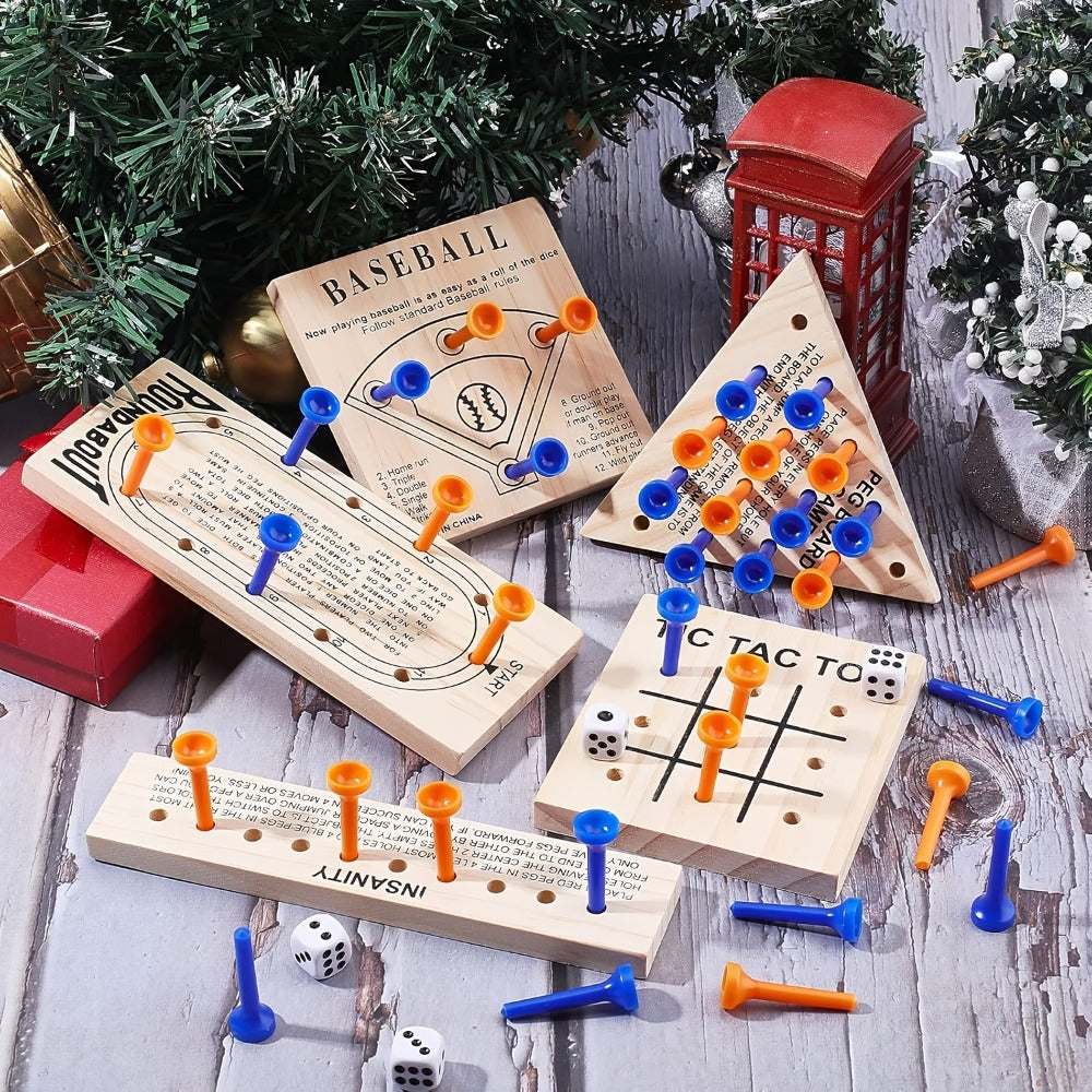 Wooden Board Game Set 5-in-1 | Luban Lock Puzzle Brain Games with Peg Board, Dice & Plastic Pieces, Classic Family Strategy Games Kit for Kids Adults - product image 7