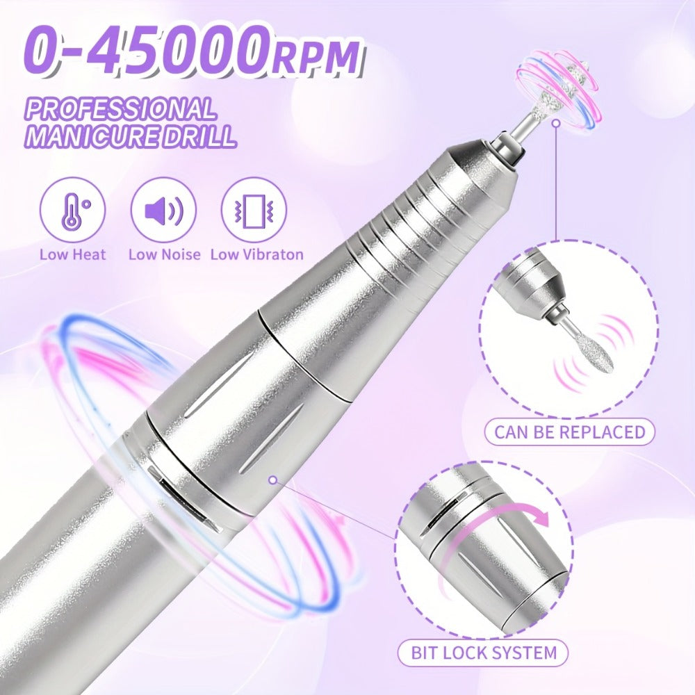 45000RPM Electric Nail Drill Machine Rechargeable Cordless with LCD Display Professional Nail File Drill for Acrylic Gel Nails Cuticle Removal Manicure Pedicure Polisher Home Salon - product image 6