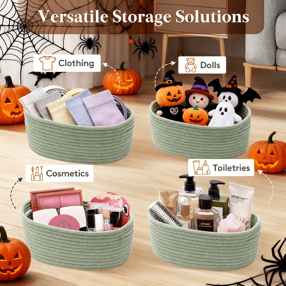 Woven Storage Baskets 6-Pack Cotton Rope Cube Bins 11x7x5" | Handmade Small Shelf Baskets for Organizing Closet Bedroom Living Room Playroom | Round Decorative Storage Caddy Multip - product image 3