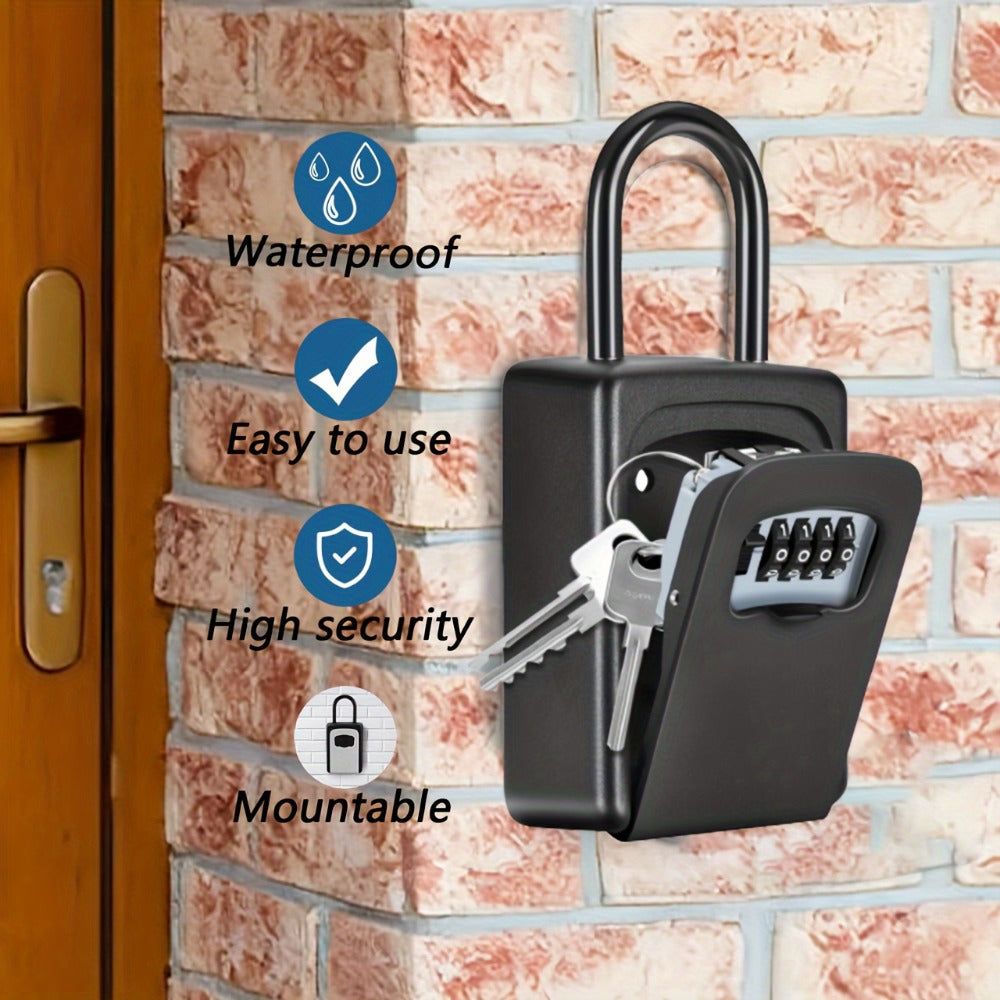 Wall-Mounted Key Lock Box with Resettable Password - Waterproof Outdoor Key Safe Box, Security Lock Box for Home Garage Garden Office Store, Heavy Duty Metal Construction, Black - product image 2