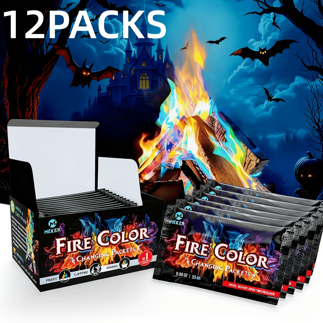 Magic Colorful Flame Packets for Campfire, Fire Pit, Bonfire & Outdoor Fireplace, Fun Camping Accessories for Adults & Families – Fire Color Changing Packets 12/24pcs