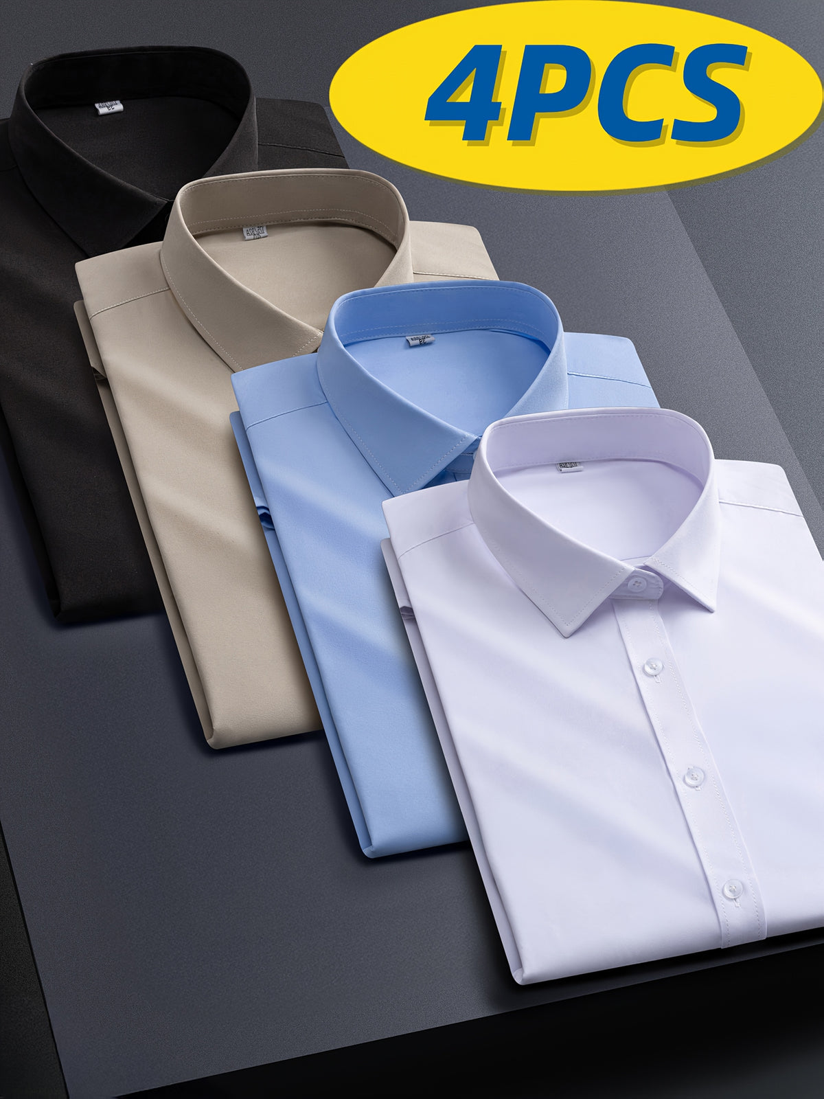 4pcs Men's Stretch Long Sleeve Dress Shirts - Professional Business Casual Blouses with Classic Collar, Solid Color, Comfortable & Stylish for Office - product image 10