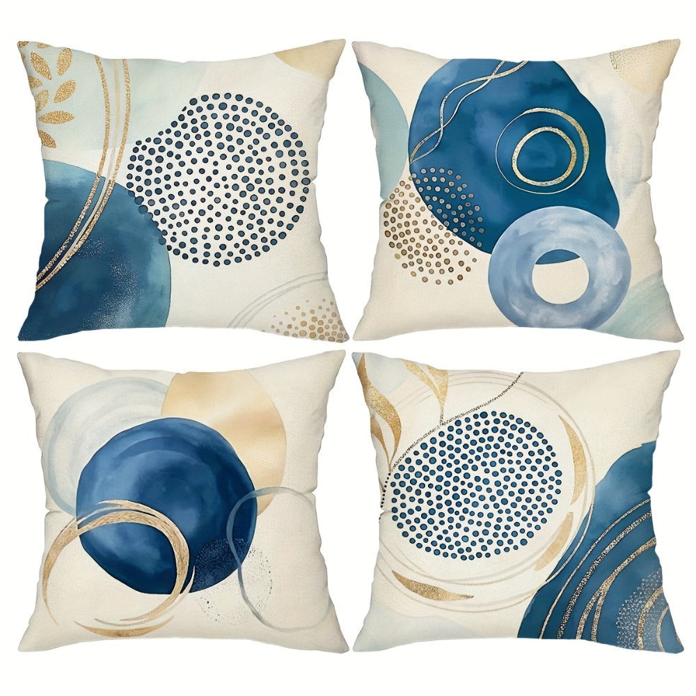 Boho Pillow Covers 4pcs Geometric Navy Blue Golden Accent Farmhouse Rustic Cushion Covers Modern Throw Pillow Cases for Sofa Couch Porch Patio Living Room Outdoor Home Decor 18x18  - product image 2