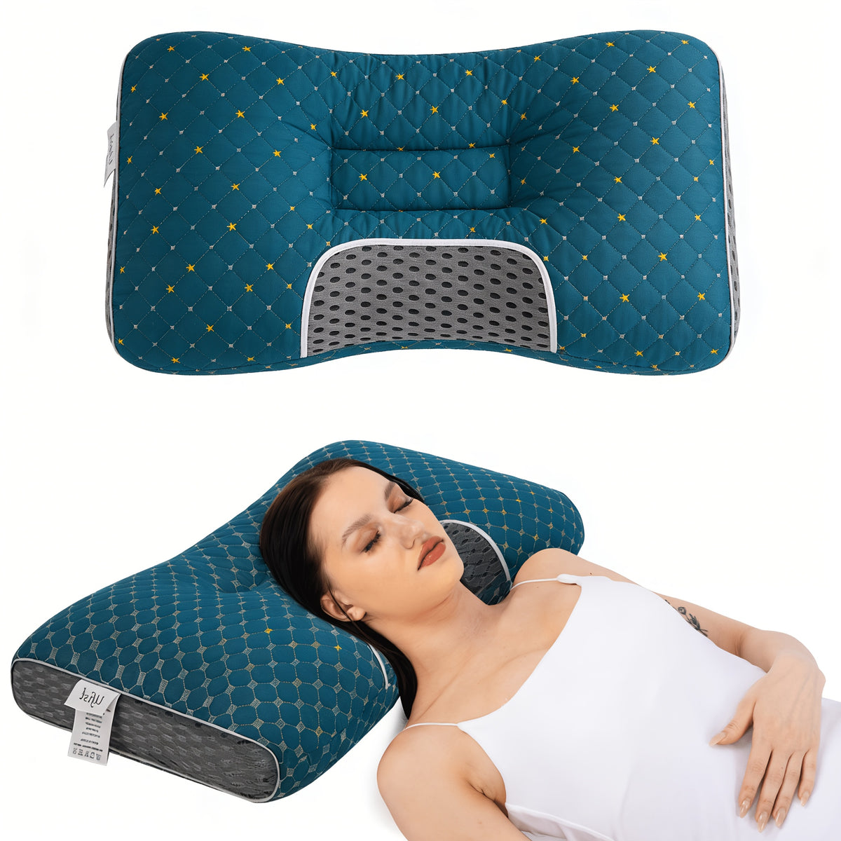 2pcs Ergonomic Low-Profile Bed Pillows, Contoured Design Fits Neck Curve, Suitable for Side and Back Sleepers, Breathable All-Season Bedding Pillows, Ideal - product image 7