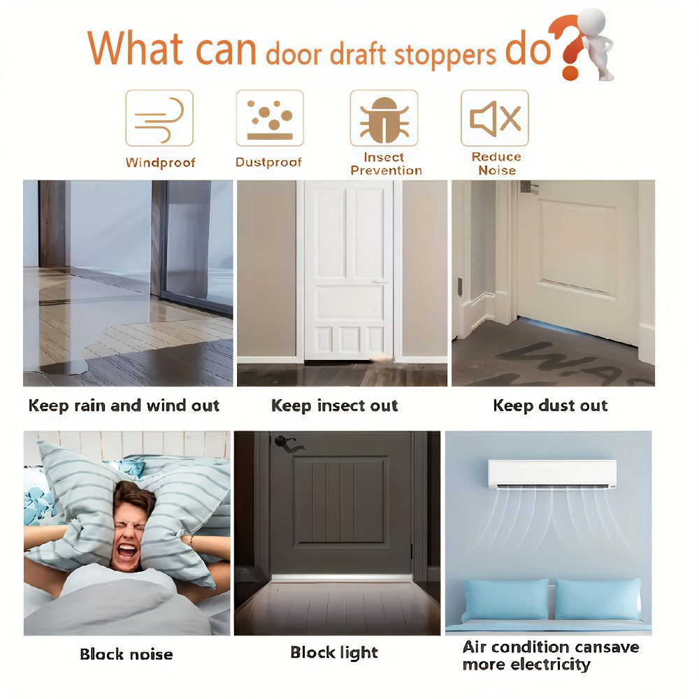 Door Draft Stopper Silicone Under Door Sweep Weather Stripping 39 Inch Strong Adhesive 3-Layer Sound Insulation Noise Blocker Energy Saving Seal for Indoor Outdoor Doors White Blac - product image 7
