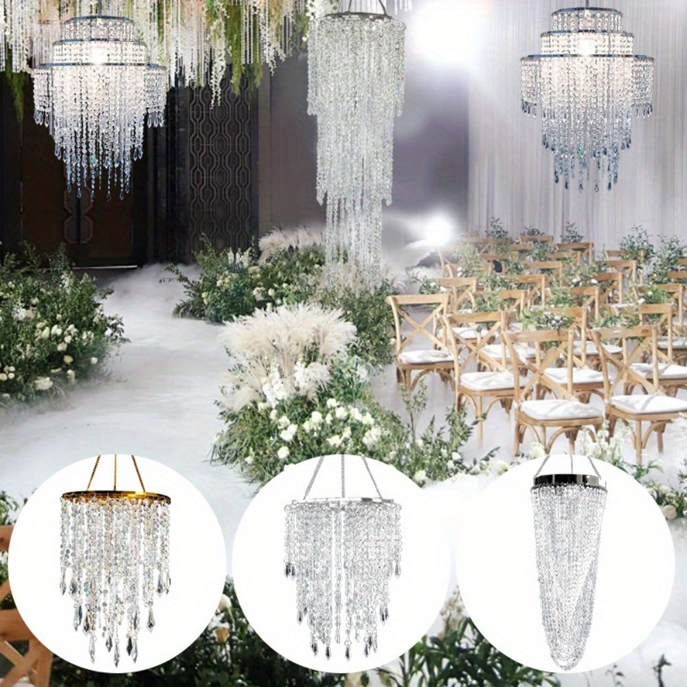 Crystal Beaded Chandelier Lampshade Acrylic Sparkling Droplets Elegant Ceiling Light Fixture Cover for Wedding Party Home Decor Multiple Sizes Branch Style Beadwork Pendant Shade - product image