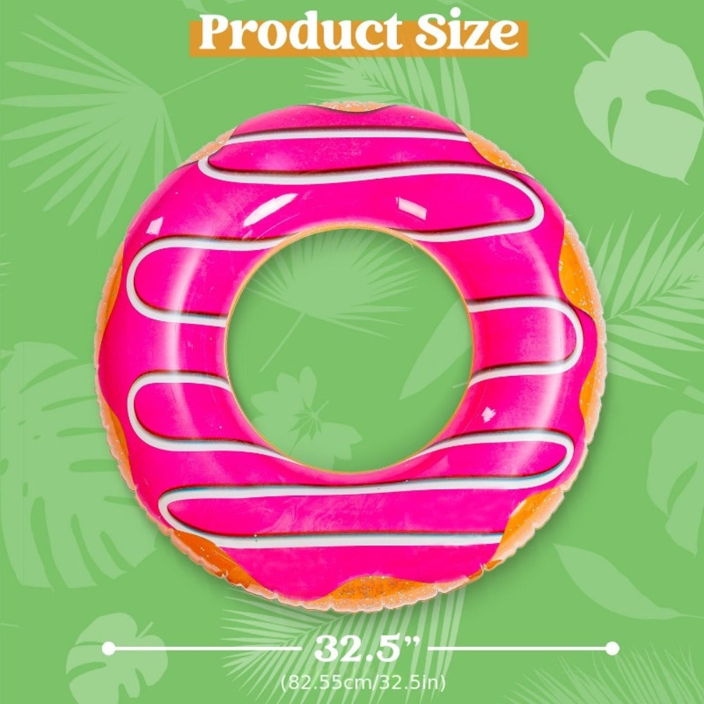 Glitter Donut Pool Float 3 Pack 32.5 Inch Inflatable Swim Ring Set | Strawberry Chocolate Mint Pool Tubes for Summer Pool Party, Birthday Decoration, Kids Teens & Adults