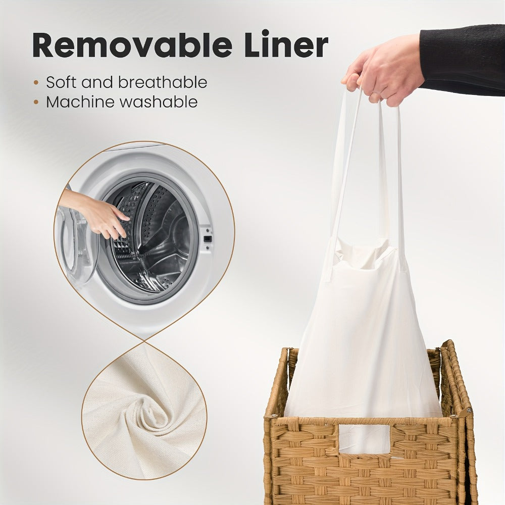 Laundry Basket with Lid - Large Foldable Rattan Hamper with Removable Washable Liner, Sturdy Steel Frame, for Bathroom Bedroom, Goose Yellow or Dove Gray - product image 4