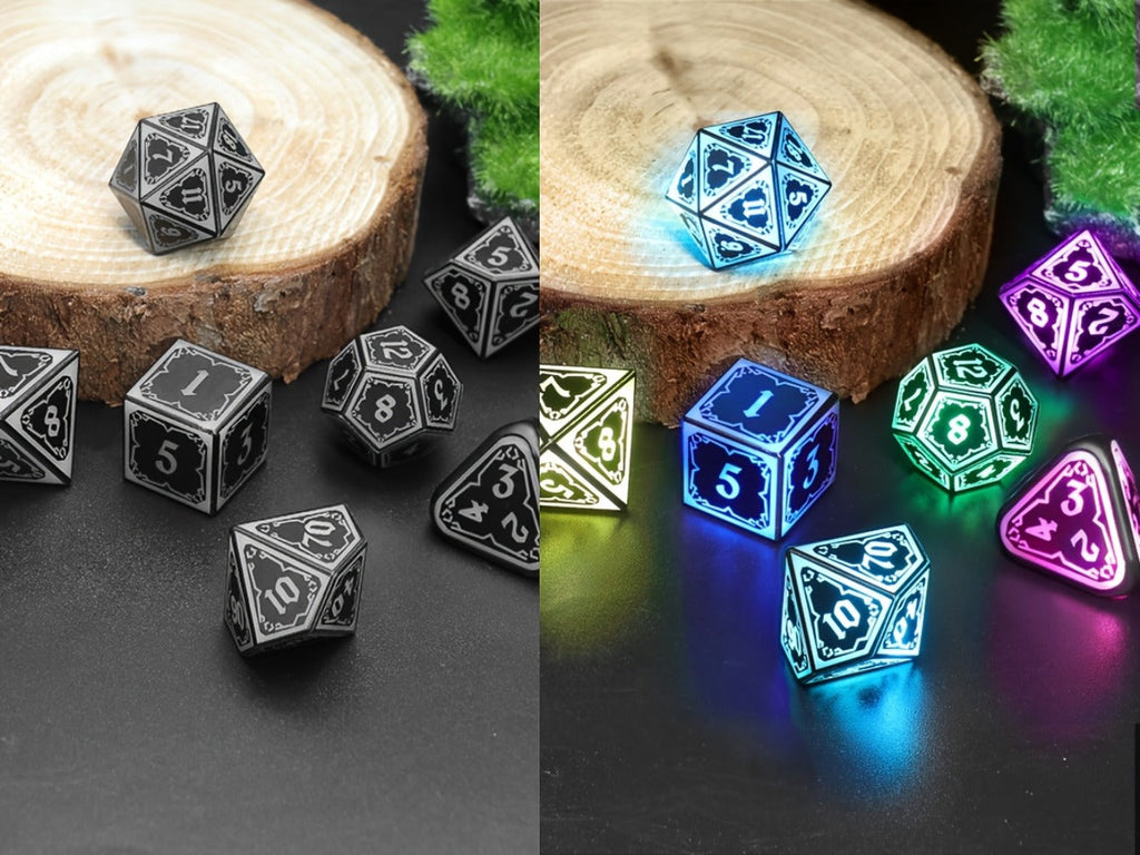 Illuminated Polyhedral Dice with Type-C Charging Case for D&D RPG Tabletop Games, Astral Shard Black, Glow in Dark Gift for Gamers – RGB LED DND Dice Set - product image 14