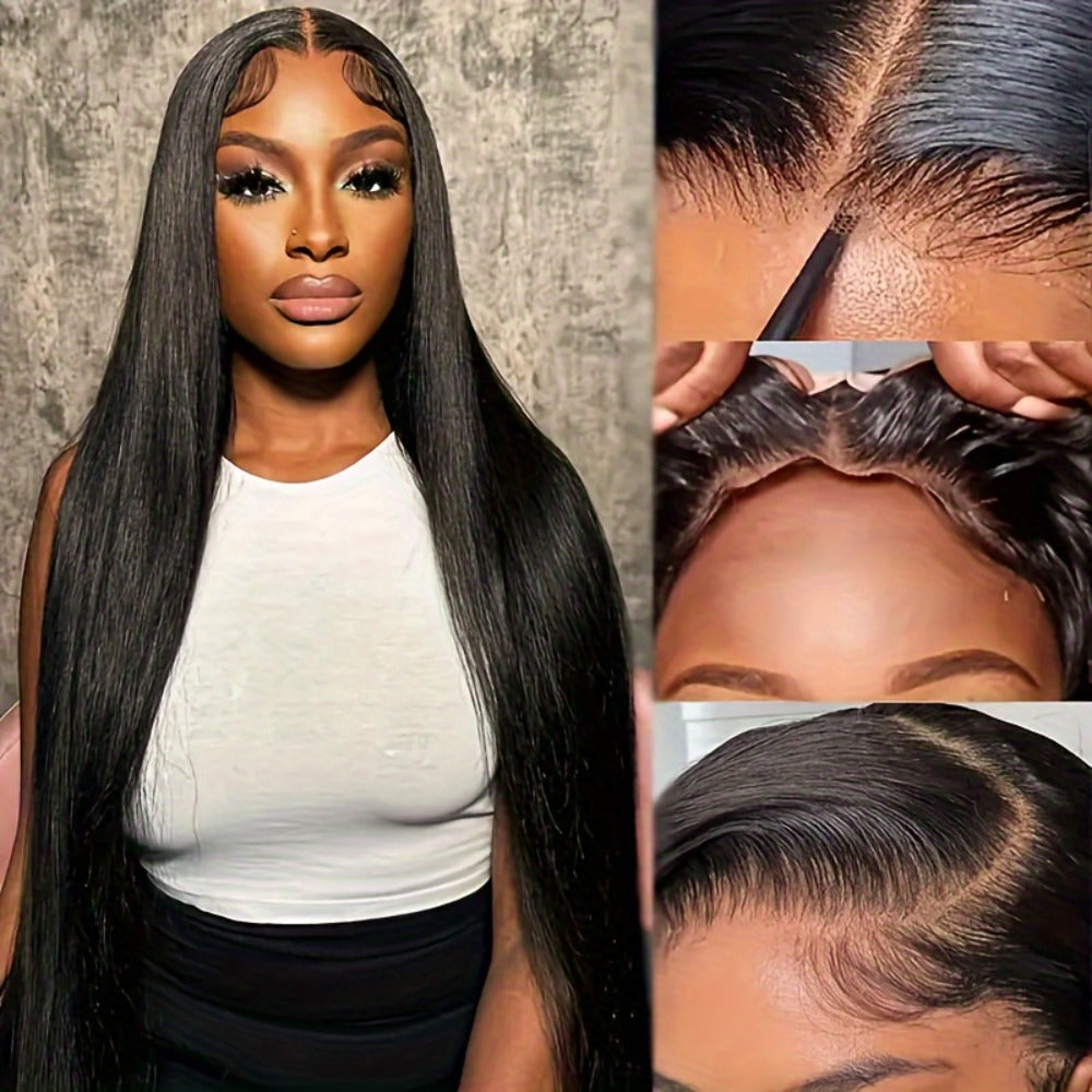 Put On and Go Wig 6x4.5 HD Lace Human Hair Straight 250% Density Glueless Pre-Plucked Pre-Cut Pre-Bleached Knots Long Straight Wig for Women 22-36 Inch Natural Black - product image 17