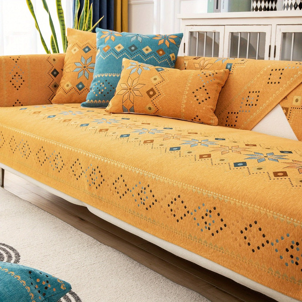 Bohemian Chenille Sofa Cover | Geometric Print Non-Slip Couch Slipcover, Thick Plush Boho Style, 1 to 4 Seat, Armrest & Backrest, Machine Washable, Sectional Sofa Protector - product image 47
