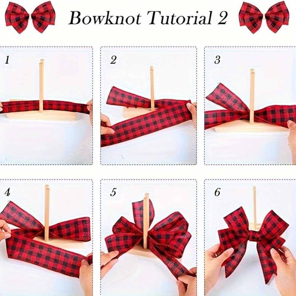 9-Piece Wooden Wreath & Bow Maker Crafting Tool Set, DIY Floral Wreath Molds with Wooden Sticks Rope Checkered Fabric, Party Decoration Craft Supplies for Holiday - product image 7