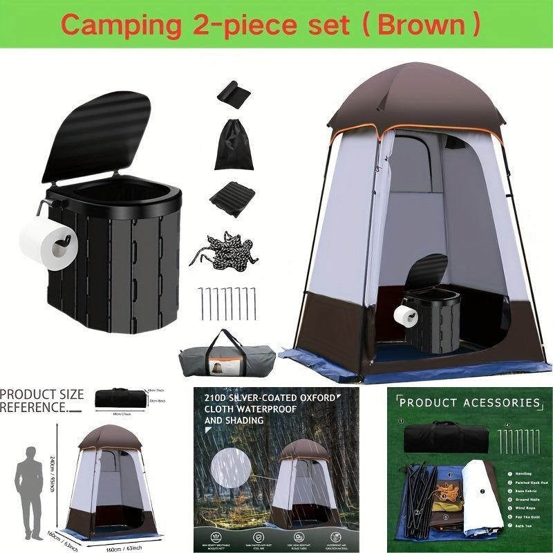 Pop-Up Privacy Tent with Carry-along Camping Toilet for Adults | Ground Stakes & Windproof Ropes for Camping | Foldable Outdoor Shower Changing Potty Tent Kit with 12 Toilet Bags | Hiking | Travel & Picnics